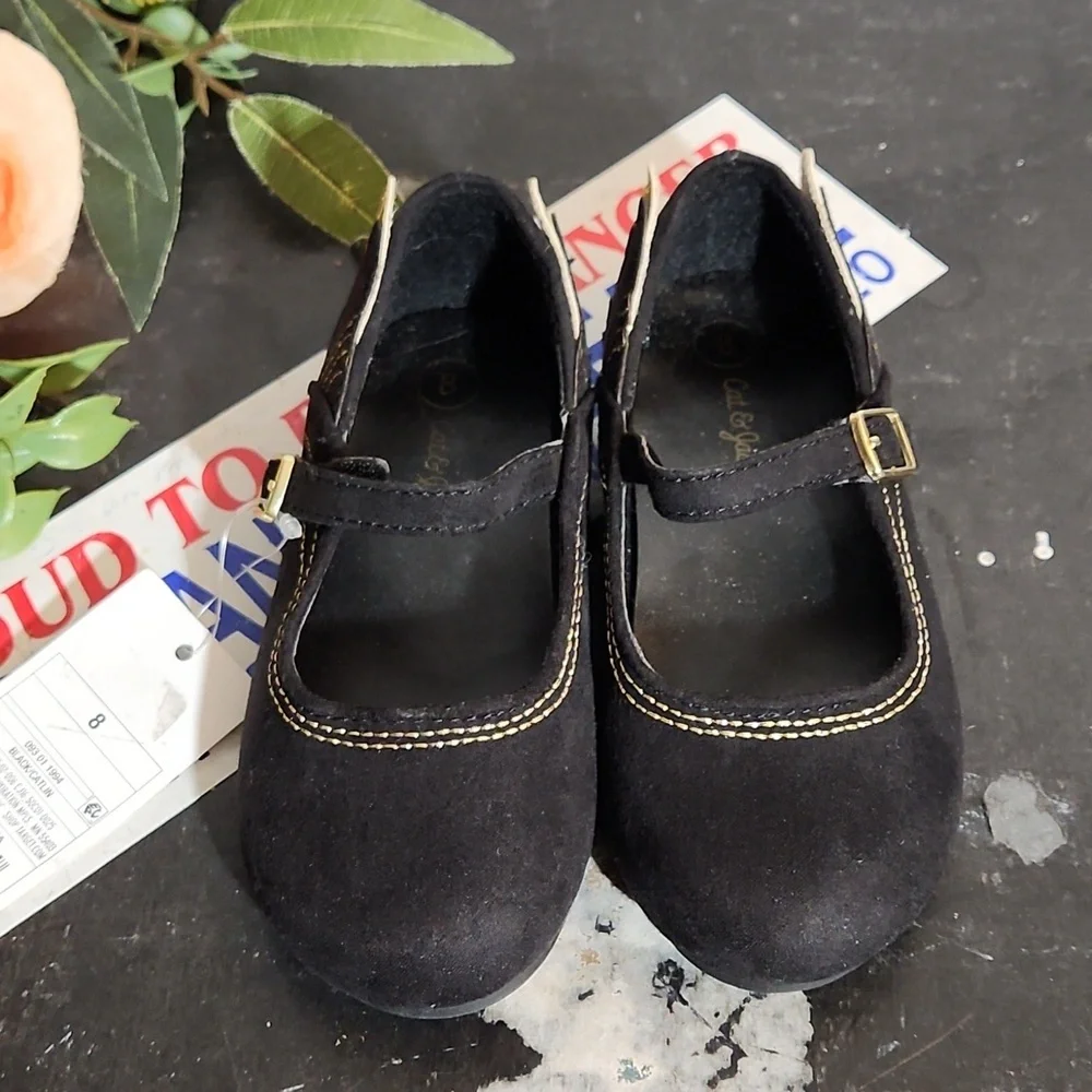 CAT & JACK Black Catlin Gold Wing Mary Jane 8 Toddler